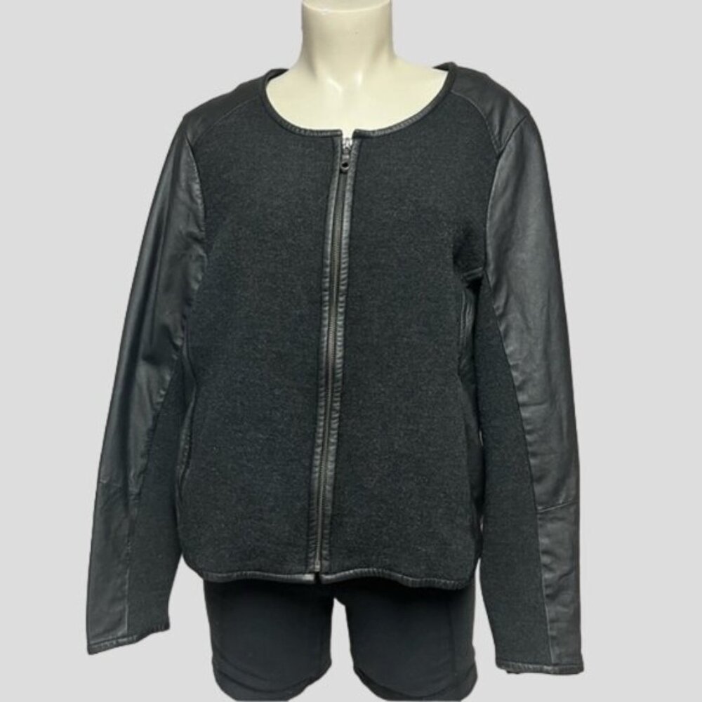 Eileen Fisher Wool & Leather Zip Up Jacket